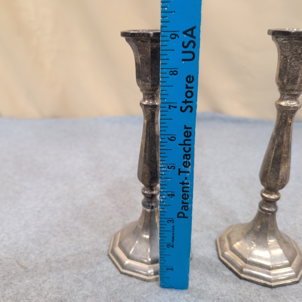Vintage Silver Plated Octagonal Taper Candlestick Holders Set of 2 - Picture 4 of 5